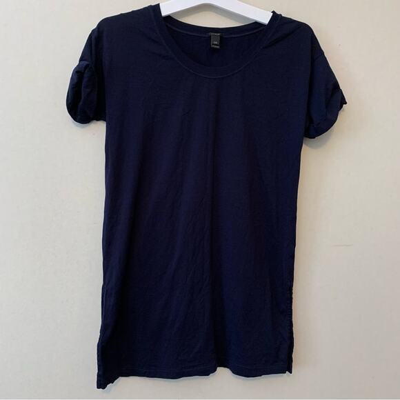 JCrew Navy Side Slit Tunic Crew Neck T-shirt Cuffed Sleeves - Picture 1 of 6